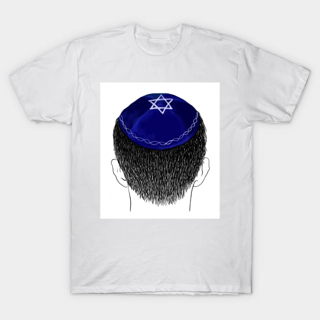 Blue kippah with white Magen David embroidery T-Shirt by argiropulo